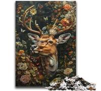 Adult Jigsaws 1000 Piece Floral Deer Stress Reliever Difficult Challenge Every Piece Is Unique - Challenging Family Fun Game 50x75cm