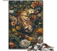 Adult Jigsaws 1000 Piece Flower Leopard, Game Toys Every Piece Is Unique - Challenging Family Fun Game for for Age 14 (Size 50x75cm)