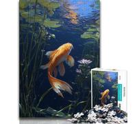 Adult Jigsaws 1000 Piece Golden Koi,Stress Reliever Difficult Challenge Every Piece Is Unique - Challenging Family Fun Game (75x50cm)