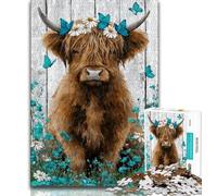 Adult Jigsaws 1000 Piece Highland Cow And Butterfly 1000 Piece Puzzle,Educational Games Home Decoration Birthday Present, Gifts, Wall Art (size 75x50cm)