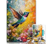 Adult Jigsaws 1000 Piece Hummingbird Oil Painting,Stress Reliever Difficult Challenge Every Piece Is Unique - Challenging Family Fun Game (38x26cm)