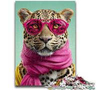 Adult Jigsaws 1000 Piece Leopard Wearing A Scarf Challenging Game And Family Play Wall Decoration Unique Birthday And Xmas Gifts 26x38cm