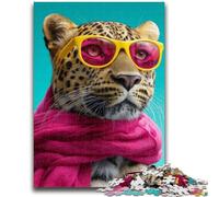 Adult Jigsaws 1000 Piece Leopard Wearing A Scarf Help The Brain Exercise Addictive Toys to Cultivate Patience Suitable for Couples 38x26cm