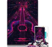 Adult Jigsaws 1000 Piece Neon Guitar Teenager Jigsaw,Staycation Kill Time with Fully Interlocking Randomly Shaped Pieces (size 38x26cm)