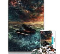 Adult Jigsaws 1000 Piece Piano in The Ocean Teenager Jigsaw,Staycation Kill Time with Fully Interlocking Randomly Shaped Pieces (size 75x50cm)