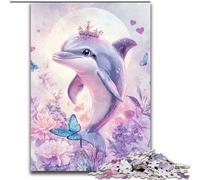 Adult Jigsaws 1000 Piece Pink Dolphin, Challenging Game And Family Play with Fully Interlocking Randomly Shaped Pieces (Size 50x75cm)