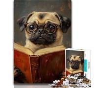 Adult Jigsaws 1000 Piece Pug Reading A Book 1000 Piece Puzzle,Educational Games Home Decoration Birthday Present, Gifts, Wall Art (size 75x50cm)