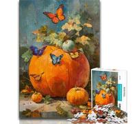 Adult Jigsaws 1000 Piece Pumpkins And Butterflies Teenager Jigsaw,Staycation Kill Time with Fully Interlocking Randomly Shaped Pieces (size 75x50cm)