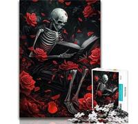Adult Jigsaws 1000 Piece Rose Skull Teenager Jigsaw,Staycation Kill Time with Fully Interlocking Randomly Shaped Pieces (size 38x26cm)