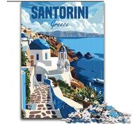 Adult Jigsaws 1000 Piece Santorini Greece Challenging To Complete But Fun And Humorous with Matching Poster And Trivia Sheet (50x75cm) 1000pcs