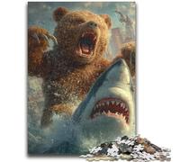 Adult Jigsaws 1000 Piece Shark And Teddy Bear Teenager Puzzles,Challenging Game Toys Wall Decoration Unique Birthday And Xmas Gifts (50x75cm)