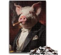 Adult Jigsaws 1000 Piece Smoking Pig Adult Jigsaw,Educational Games Home Decoration Birthday Present, Gifts, Wall Art (26x38cm)