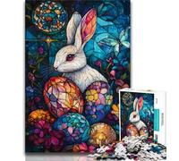 Adult Jigsaws 1000 Piece Stained Glass Easter Bunny,Stress Reliever Difficult Challenge Every Piece Is Unique - Challenging Family Fun Game (38x26cm)