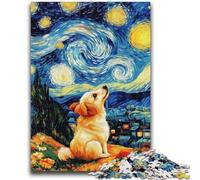 Adult Jigsaws 1000 Piece Starry Night Dog Stress Reliever Difficult Challenge Every Piece Is Unique - Challenging Family Fun Game 26x38cm