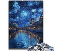 Adult Jigsaws 1000 Piece Starry Night over The Seine River Challenging Game And Family Play Wall Decoration Unique Birthday And Xmas Gifts 50x75cm
