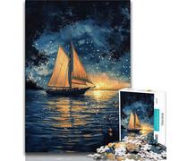 Adult Jigsaws 1000 Piece Starry Sky Sailboat Teenager Jigsaw,Staycation Kill Time with Fully Interlocking Randomly Shaped Pieces (size 75x50cm)