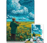 Adult Jigsaws 1000 Piece Starry Sky Sunflower Field 1000 Pieces for Teenagers,Educational Toy Funny Family Games Unique Home Decor (size 75x50cm)