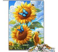 Adult Jigsaws 1000 Piece Sunflower Butterfly,Stress Reliever Difficult Challenge Every Piece Is Unique - Challenging Family Fun Game 50x75cm