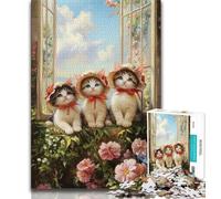 Adult Jigsaws 1000 Piece Three Kittens,Help The Brain Exercise Addictive Toys to Cultivate Patience Perfect Decoration 38x26cm