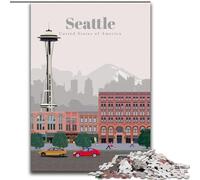 Adult Jigsaws 1000 Piece Travel to Seattle Educational Family Game with Fully Interlocking Randomly Shaped Pieces (26x38cm) 1000pcs
