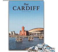 Adult Jigsaws 1000 Piece Visit Cardiff Educational Toys Unique Home Decor And Gifts for And Age 14 Years Up (38x52cm) 1000pcs