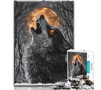 Adult Jigsaws 1000 Piece Wolf Under The Moon,Stress Reliever Difficult Challenge Every Piece Is Unique - Challenging Family Fun Game (38x26cm)