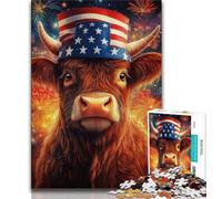 Adult Jigsaws 1000 Pieces Difficult American Flag Yak,Stress Reliever Difficult Challenge with Matching Poster And Trivia Sheet 75x50cm