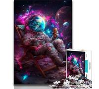 Adult Jigsaws 1000 Pieces Difficult Astronaut Sitting on The Moon Adult Puzzles,Staycation Kill Time with Fully Interlocking Randomly Shaped Pieces (size 75x50cm)
