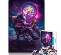 Adult Jigsaws 1000 Pieces Difficult Astronaut Sitting on The Moon,Stress Reliever Difficult Challenge with Matching Poster And Trivia Sheet 50x75cm