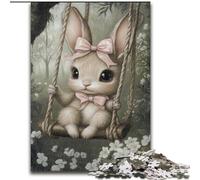 Adult Jigsaws 1000 Pieces Difficult Baby Bunny on The Swing, Decompressing Intellectual Educational Toy Birthday Present, Gifts, Wall Art (Size 26x38cm)