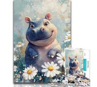 Adult Jigsaws 1000 Pieces Difficult Baby Hippo And Flowers Puzzles for Teenagers,is Ideal As Gifts for The Whole Family Suitable for And 14 (size 38x26cm)