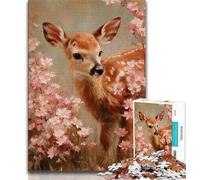 Adult Jigsaws 1000 Pieces Difficult Baby Sika Deer Oil Painting,Stress Reliever Staycation Kill Time with Matching Poster And Trivia Sheet 38x26cm