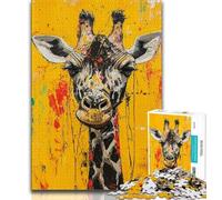 Adult Jigsaws 1000 Pieces Difficult Basquiat Giraffe,Stress Reliever Staycation Kill Time with Matching Poster And Trivia Sheet 38x26cm