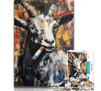 Adult Jigsaws 1000 Pieces Difficult Basquiat Goat 1000 Piece Puzzle,Interesting Stress Reduction Parent-child Interaction 38x26cm