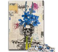 Adult Jigsaws 1000 Pieces Difficult Basquiat-style Flowers And Skulls for Age 14 Years And over Beautiful Design GameBeautiful Design Game Great Gift 50x75cm