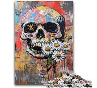 Adult Jigsaws 1000 Pieces Difficult Basquiat-style Flowers And Skulls for Age 14 Years And over Beautiful Design GameBeautiful Design Game Great Gift 50x75cm