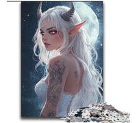 Adult Jigsaws 1000 Pieces Difficult Beautiful Female Tiefling,Stress Reliever Difficult Challenge with Matching Poster And Trivia Sheet 38x52cm