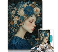 Adult Jigsaws 1000 Pieces Difficult Beautiful Girl with Flowers, Challenging Difficult,is Ideal As Gifts for The Whole Family Suitable for And 14 38x26cm