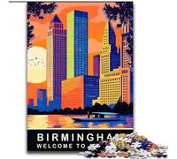 Adult Jigsaws 1000 Pieces Difficult Birmingham Alabama,Stress Reliever Difficult Challenge with Matching Poster And Trivia Sheet 38x26cm