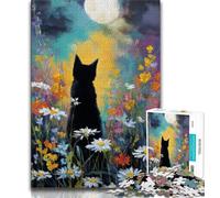 Adult Jigsaws 1000 Pieces Difficult Black Cat And Daisy,Challenging To Complete But Fun And Humorous Birthday Present,Gifts,Wall Art (38x26cm)
