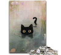 Adult Jigsaws 1000 Pieces Difficult Black Cat at The Pond Challenging To Complete But Fun And Humorous Educational Game for Birthday 26x38cm