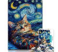 Adult Jigsaws 1000 Pieces Difficult Black Cat Sleeping in The Night Sky Jigsaw,Brain Intelligence Challenge Addictive Toys for Home Decoration (size 75x50cm)