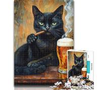Adult Jigsaws 1000 Pieces Difficult Black Cat Smoking 1000 Piece Puzzle,Stress Reliever Staycation Kill Time Home Decoration Toys 50x75cm