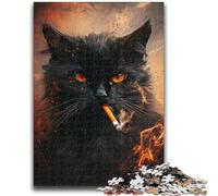 Adult Jigsaws 1000 Pieces Difficult Black Cat Smoking Teenager Jigsaw,Educational Games Wall Decoration Unique Birthday And Xmas Gifts (26x38cm)