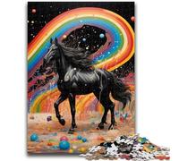 Adult Jigsaws 1000 Pieces Difficult Black Rainbow Horse 1000 Piece Puzzle,is Ideal As Gifts for The Whole Family Suitable for And 14 (50x75cm)