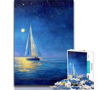 Adult Jigsaws 1000 Pieces Difficult Boat Sailing Under The Starry Sky Puzzles for Adults,Game Toys Every Piece Is Unique - Challenging Family Fun Game (size 75x50cm)