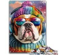 Adult Jigsaws 1000 Pieces Difficult Bulldog Listening to Music Teenager Jigsaw,Educational Games Wall Decoration Unique Birthday And Xmas Gifts (26x38cm)