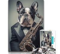 Adult Jigsaws 1000 Pieces Difficult Bulldog Playing Saxophone Adult Puzzles,is Ideal As Gifts for The Whole Family Suitable for And 14 75x50cm