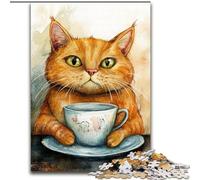 Adult Jigsaws 1000 Pieces Difficult Cat Drinking Coffee, Game Toys Every Piece Is Unique - Challenging Family Fun Game for for Age 14 (Size 50x75cm)