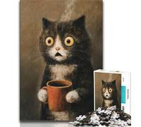 Adult Jigsaws 1000 Pieces Difficult Cat Drinking Coffee Teenager Jigsaw,Stress Reliever Staycation Kill Time Wishlist with Santa Claus (size 38x26cm)